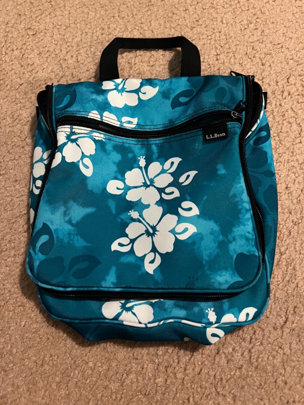 L.L. Bean Teal and White Floral Travel Tote